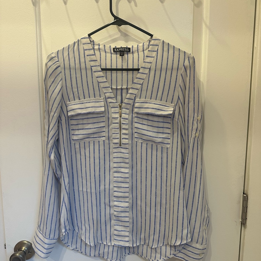Express White and Blue Striped Top